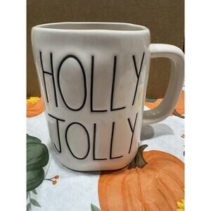 Rae Dunn Christmas Large Letter HOLLY JOLLY (Double-sided Mug)NEW